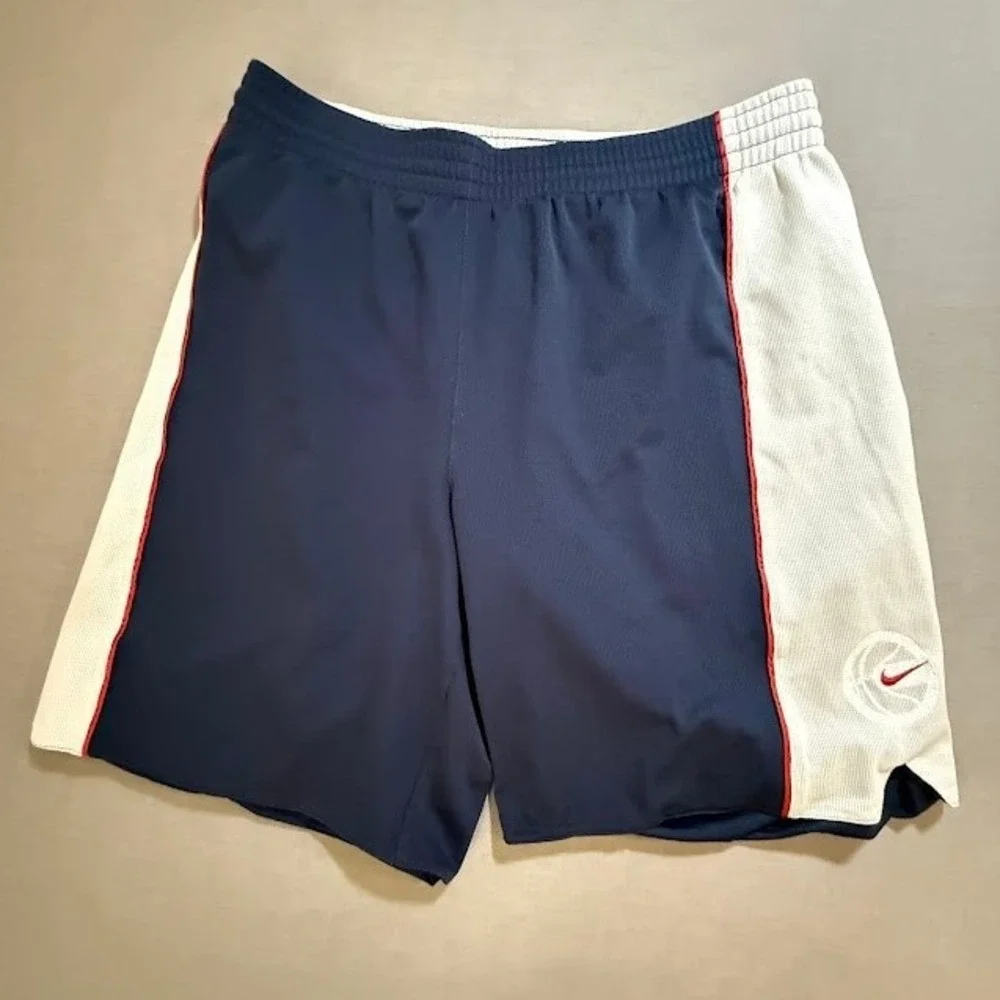 Nike Basketball Shorts Navy Blue White Embroidered Logo Athletic Gym Mens L 34X9